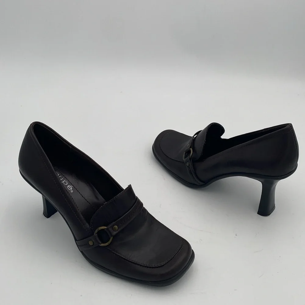 Vintage Maripe Brown Women Heels 6 pump leather slip on office casual retro Y2K
